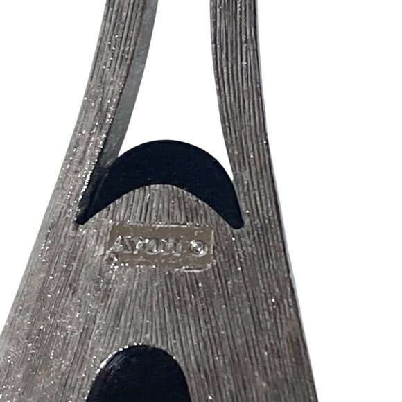 Vintage Avon Black Silver Tone Pendant Necklace Mod Mid Century Modern Statement - Picture 5 of 8